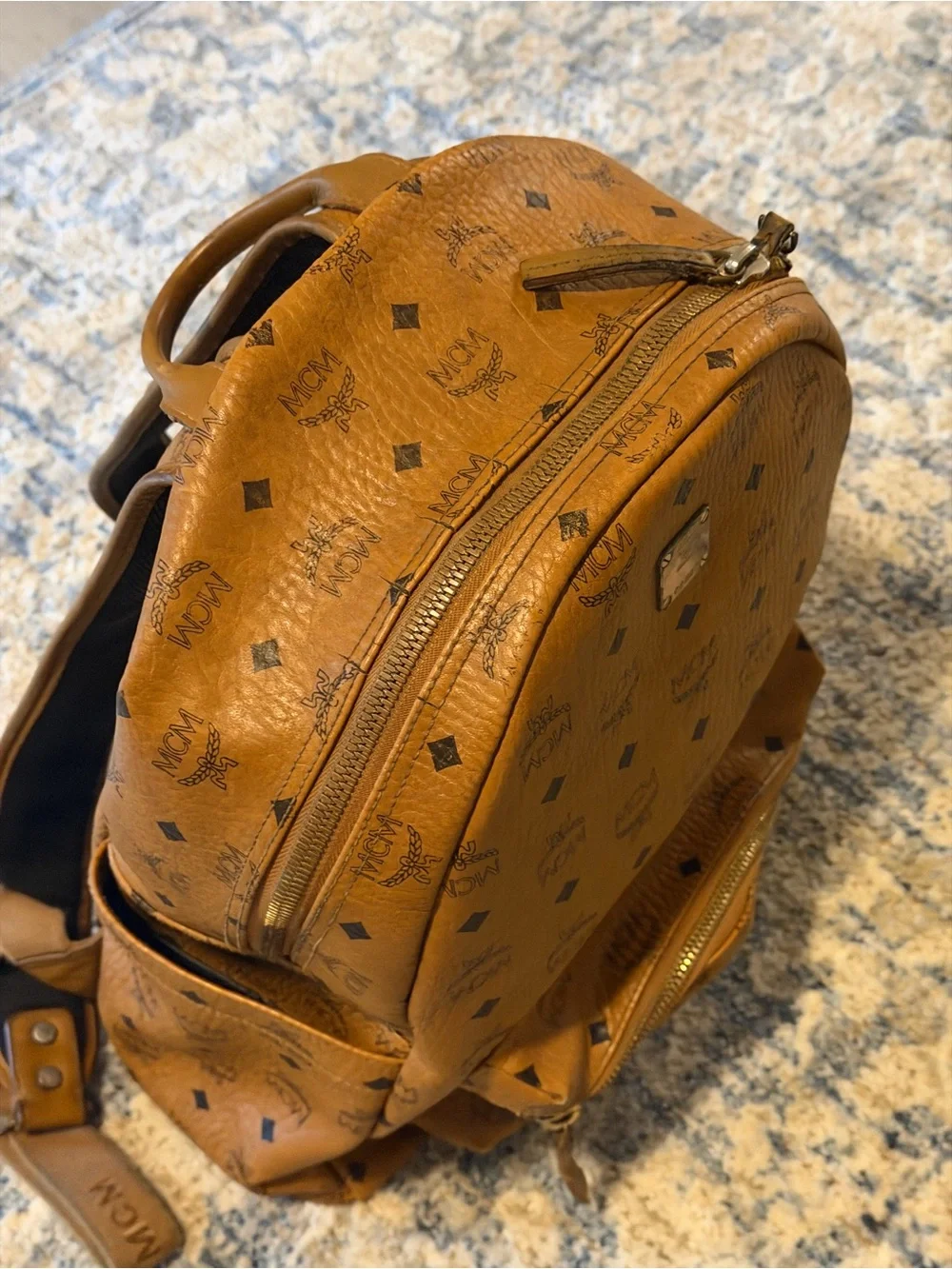 MCM Cognac Monogram Canvas Backpack